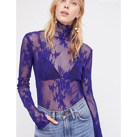 Free People Tops - Free People Sweet Secret Lace Turtleneck Top Sz S